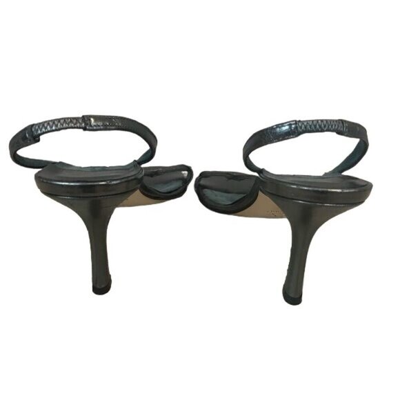 Isaac Mizrahi Size 9.5 Slingback Metallic Gray Leather Heel Sandals Italy - Picture 8 of 8